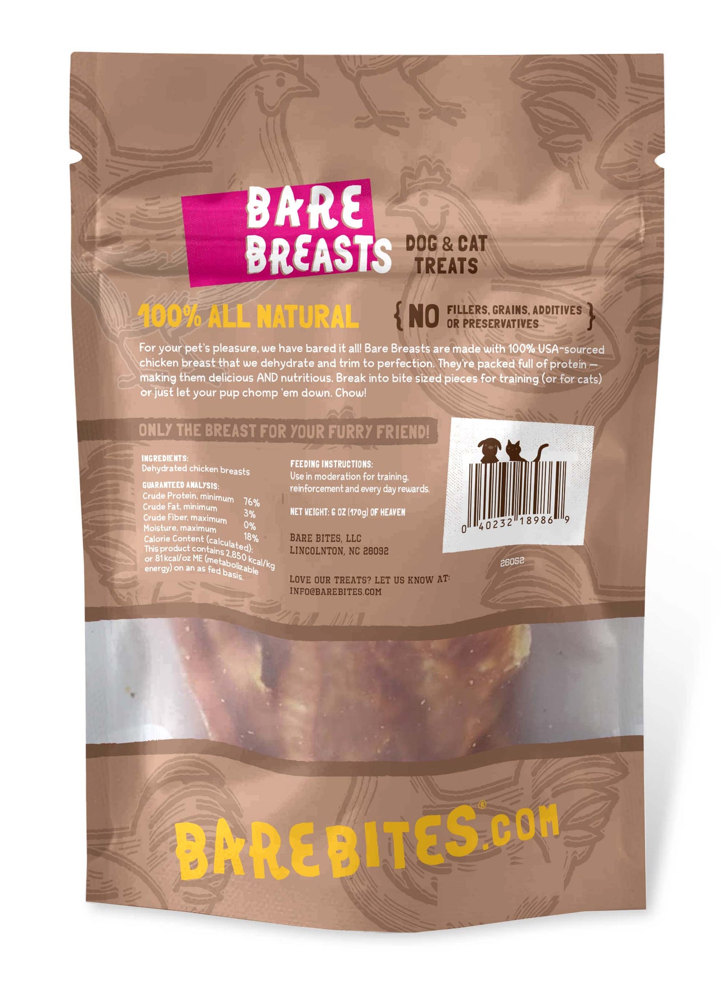 Photo of back of package of dehydrated chicken for dogs