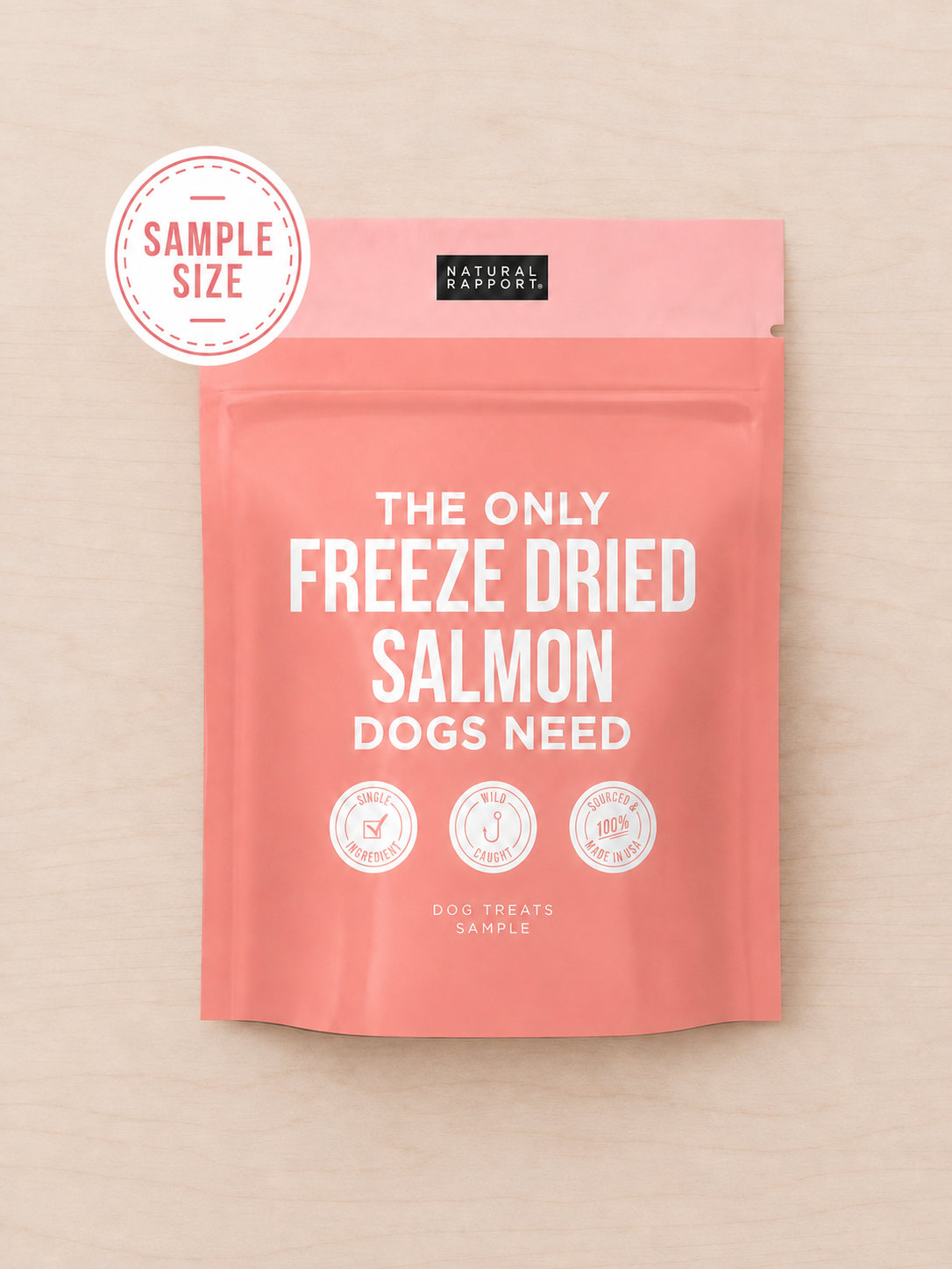 Allgood freeze dried salmon-pink stand-up pouch of Freeze Dried Salmon Dog Treats, by Allgood. 