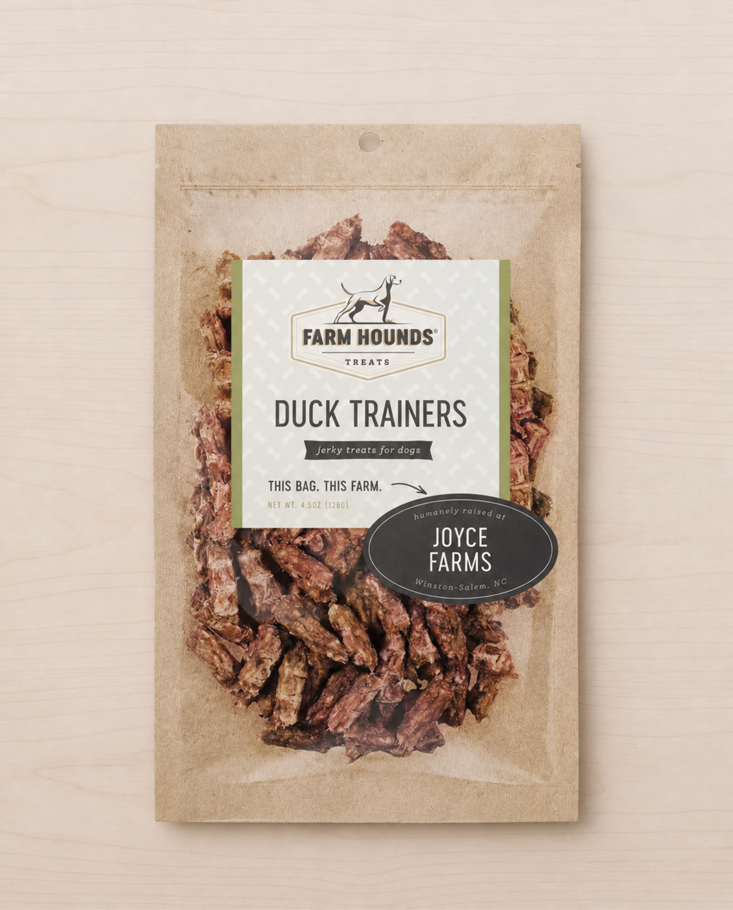 Allgood Duck Trainers dog treats on a beige background