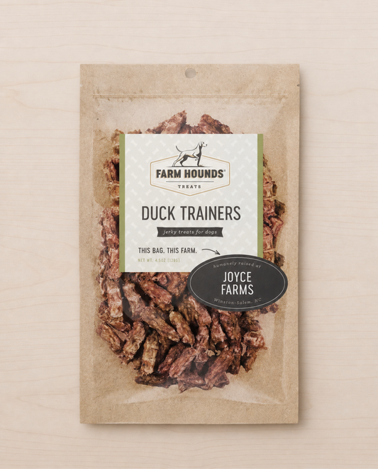Allgood Duck Trainers dog treats on a beige background