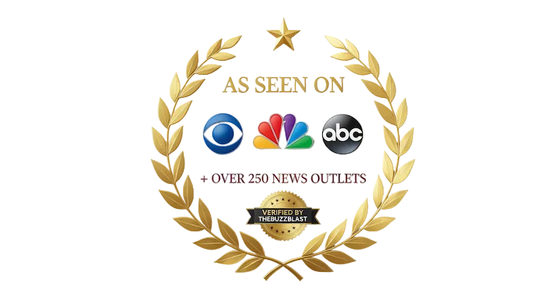 Logo with NBC, ABC, and CBS logos inside a gold laurel wreath on a white background.