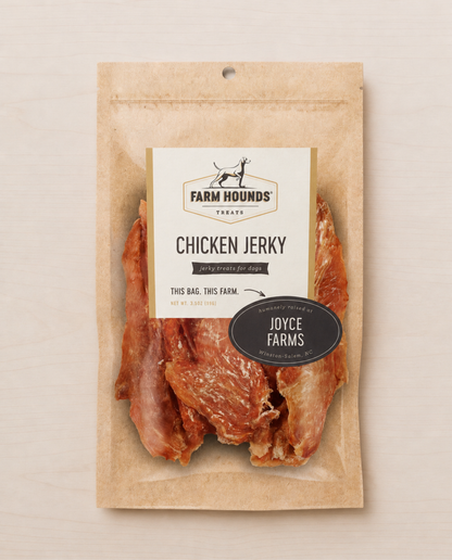 Allgood chicken jerkywith a beige background