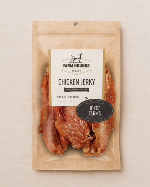 Allgood chicken jerkywith a beige background